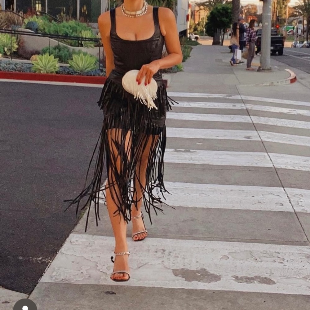 Black Leather Mini Skirt with Fringe Size Small by Understated Leather